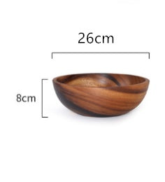 Wooden bowl with dimensions labeled on a white background