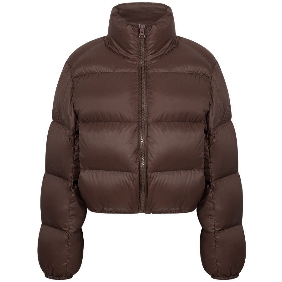 Brown puffer jacket on a white background