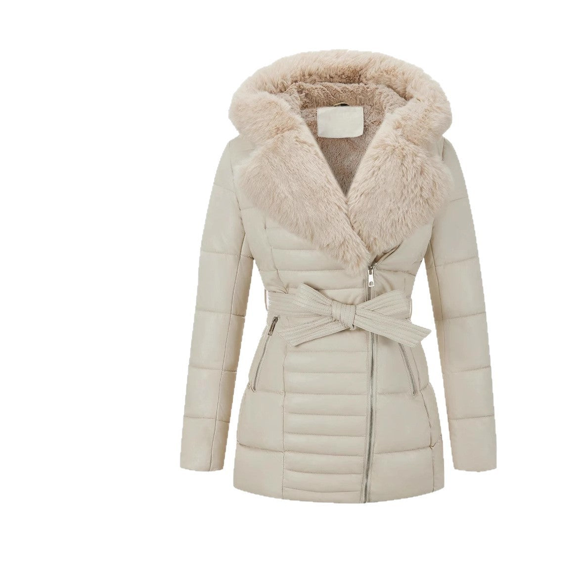 Padded Jacket With Quilted Fur Hood