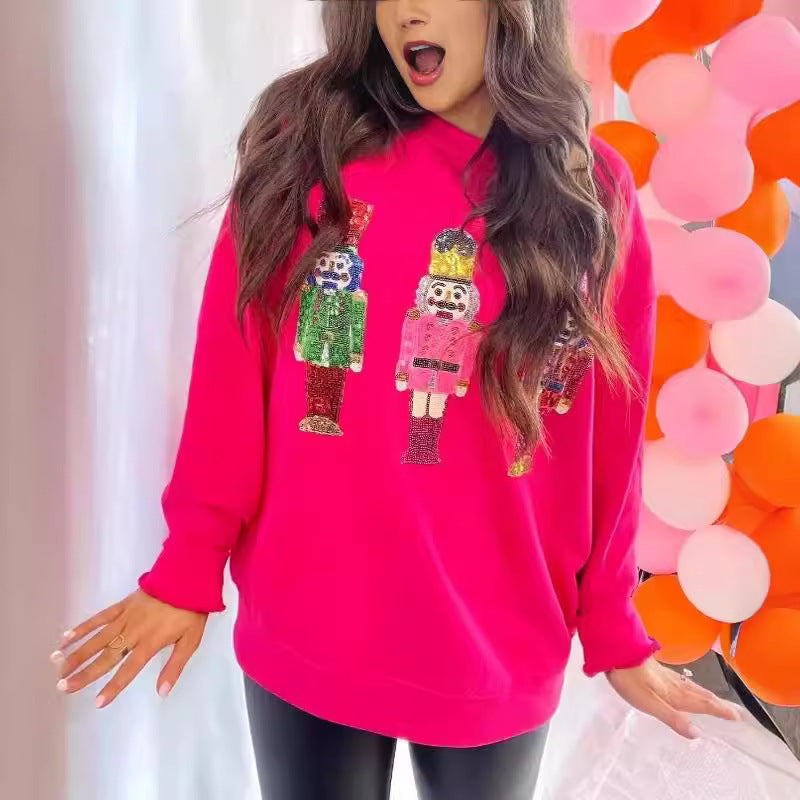 Women's Casual Printed Nutcracker Christmas Round Neck Sweater