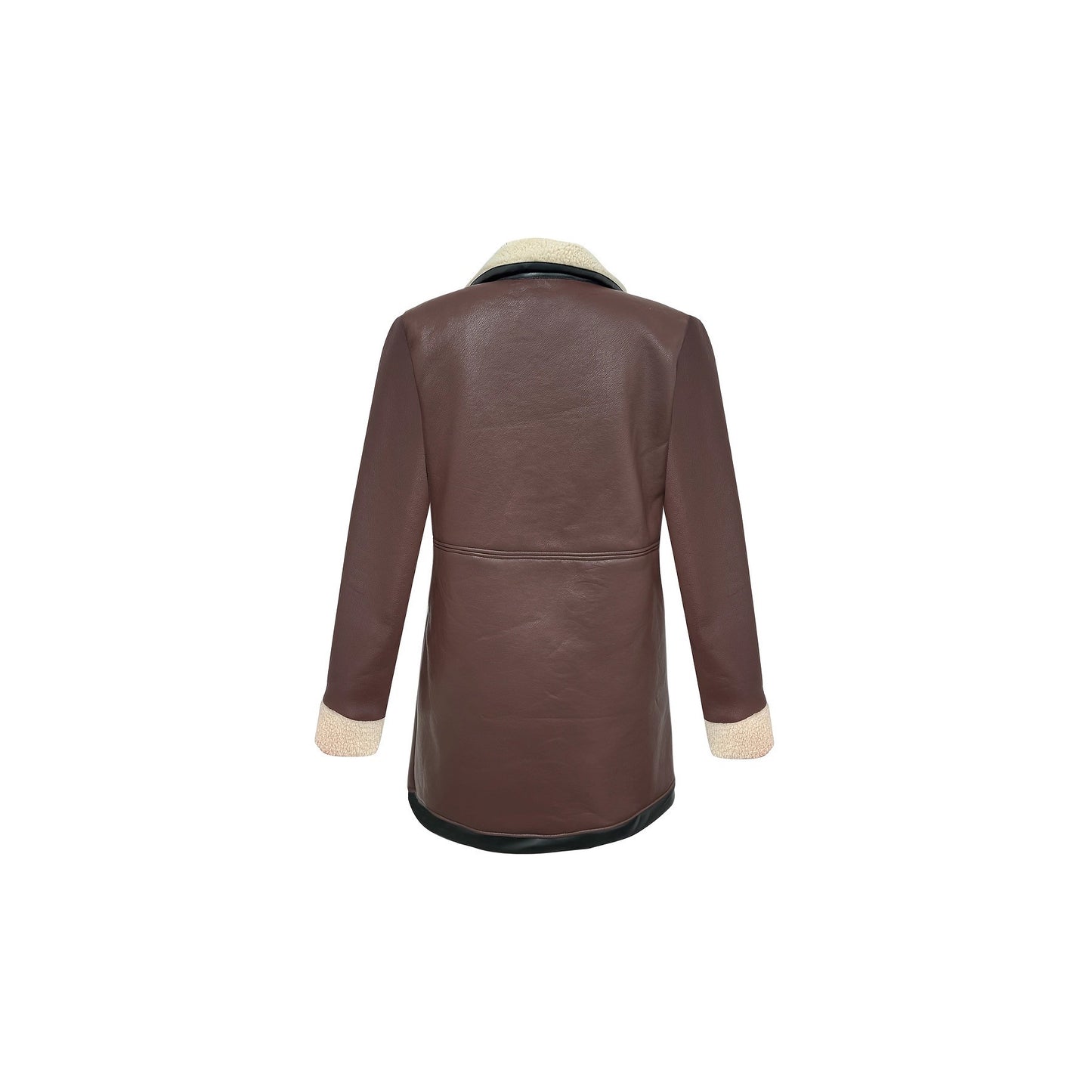 Faux Suede Zipper Composite Fur Integrated Turn-down Collar Coat