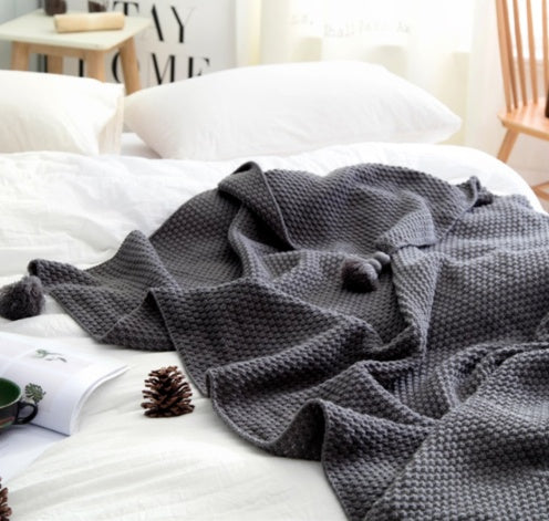 Nordic fringed knit ball wool blanket