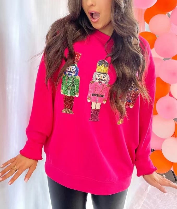 Women's Casual Printed Nutcracker Christmas Round Neck Sweater