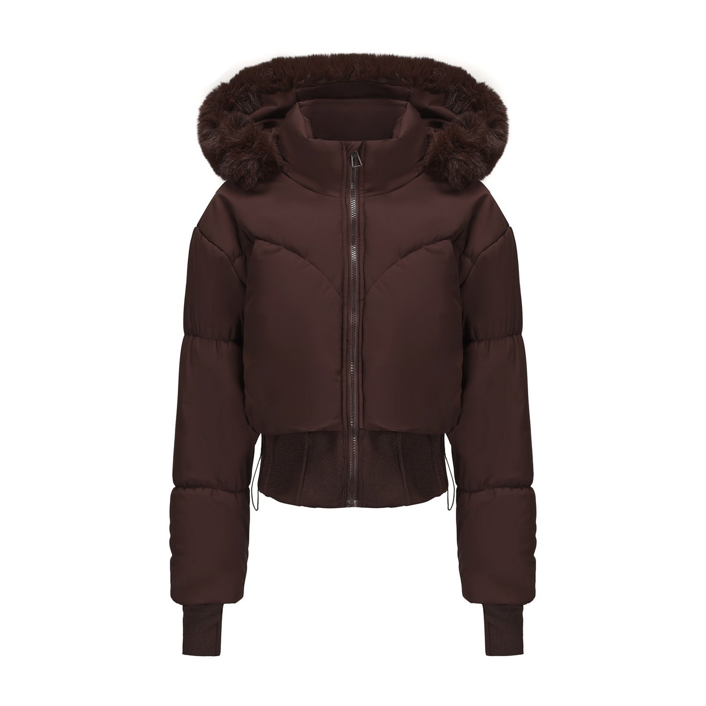 Women's Waist-tight Big Fur Collar Hooded Short Cotton Jacket