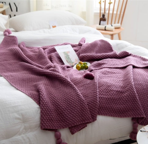 Nordic fringed knit ball wool blanket