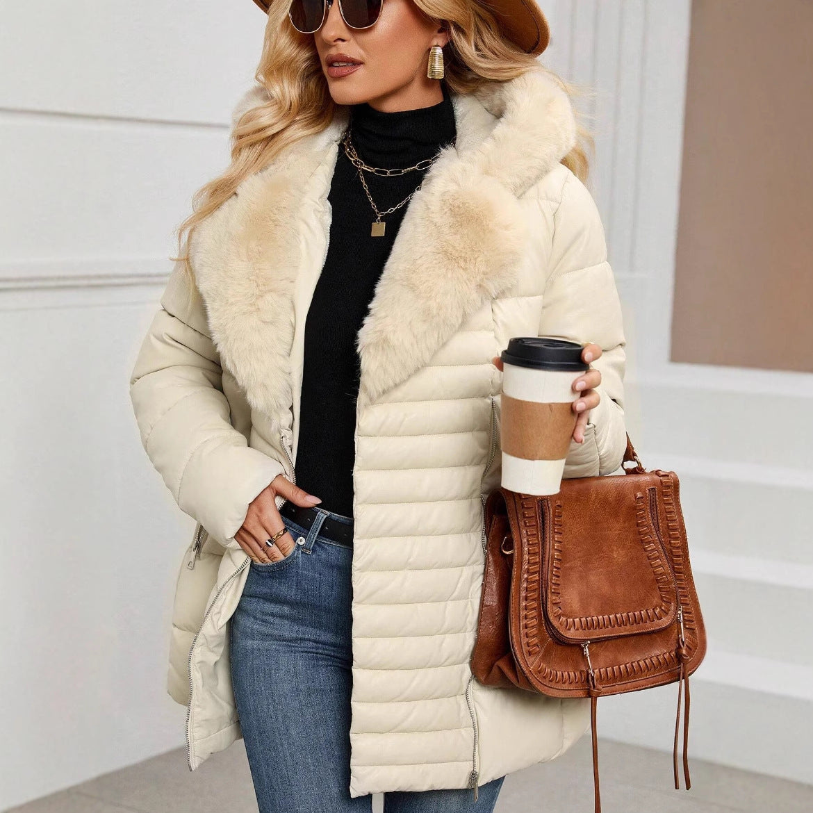 Padded Cotton Jacket With Lightweight Quilted Hooded