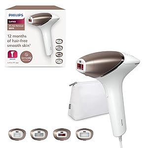 Philips Lumea IPL Hair Removal 8000 Series - Hair Removal Device with SenseIQ Technology, 4 Attachments for Body, Face Bikini and Underarm, Corded Use (Model BRI948/00)