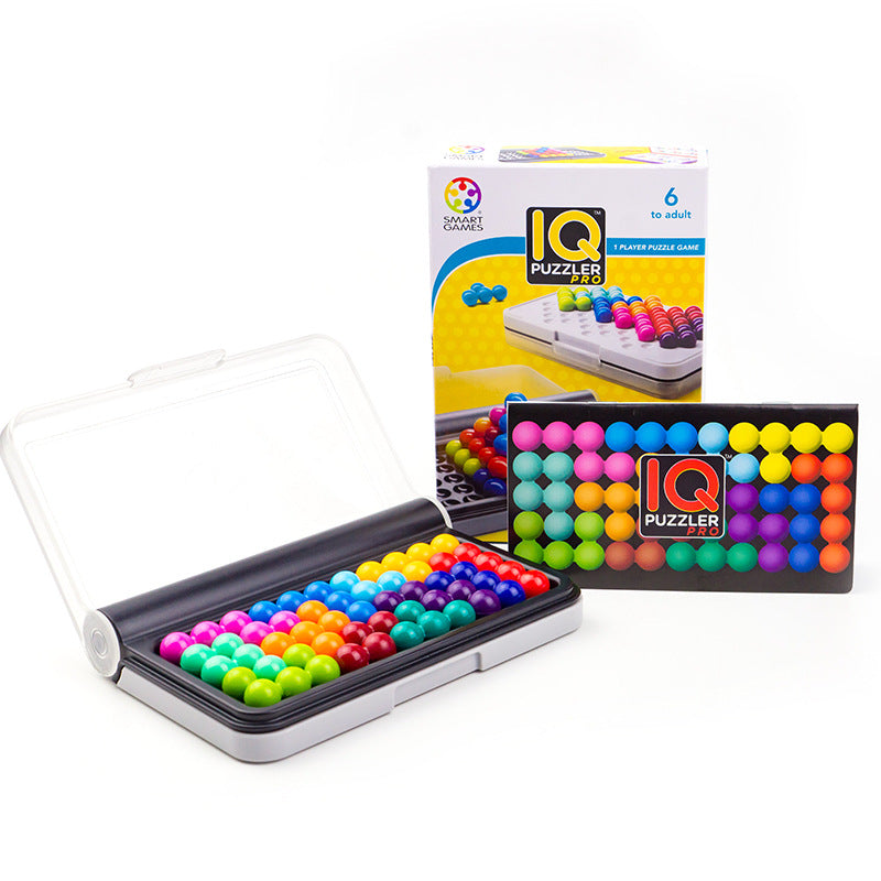 IQ Puzzler game set with colorful beads and packaging on a white background