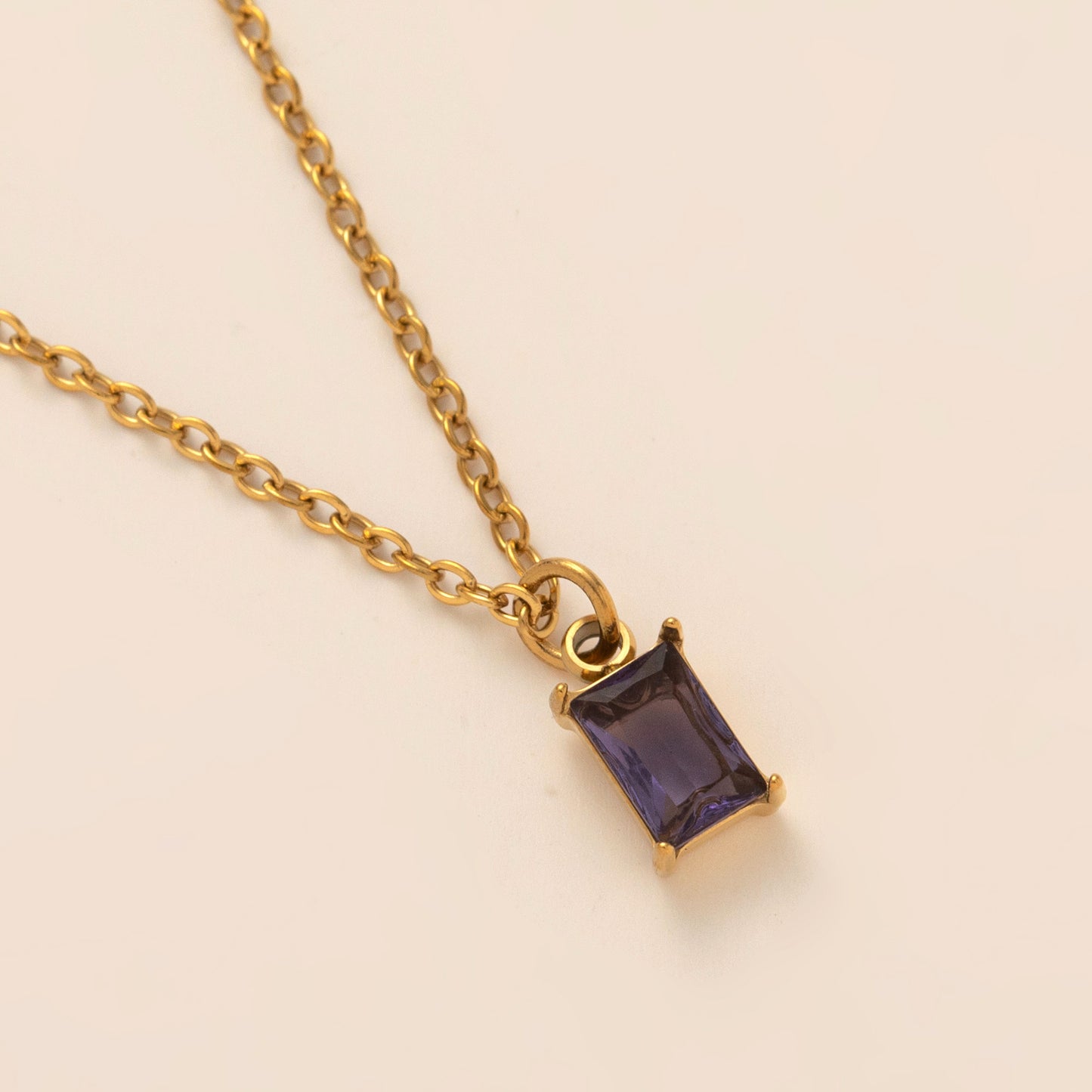 Titanium Steel Necklace Rectangle December Birthstone Pendant Collarbone Chain