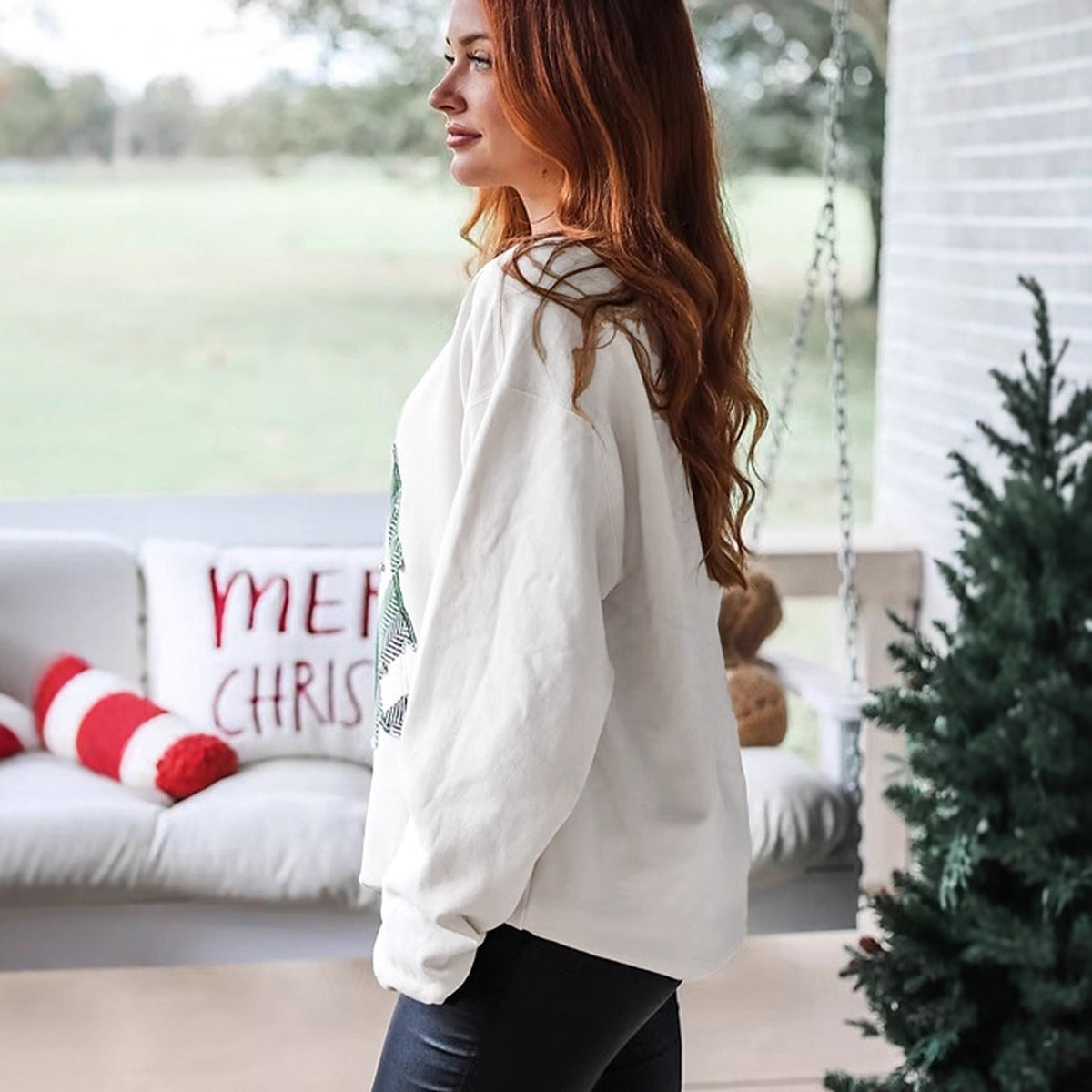 Loose Fashion Versatile Christmas Printed Pullover Sweatshirt