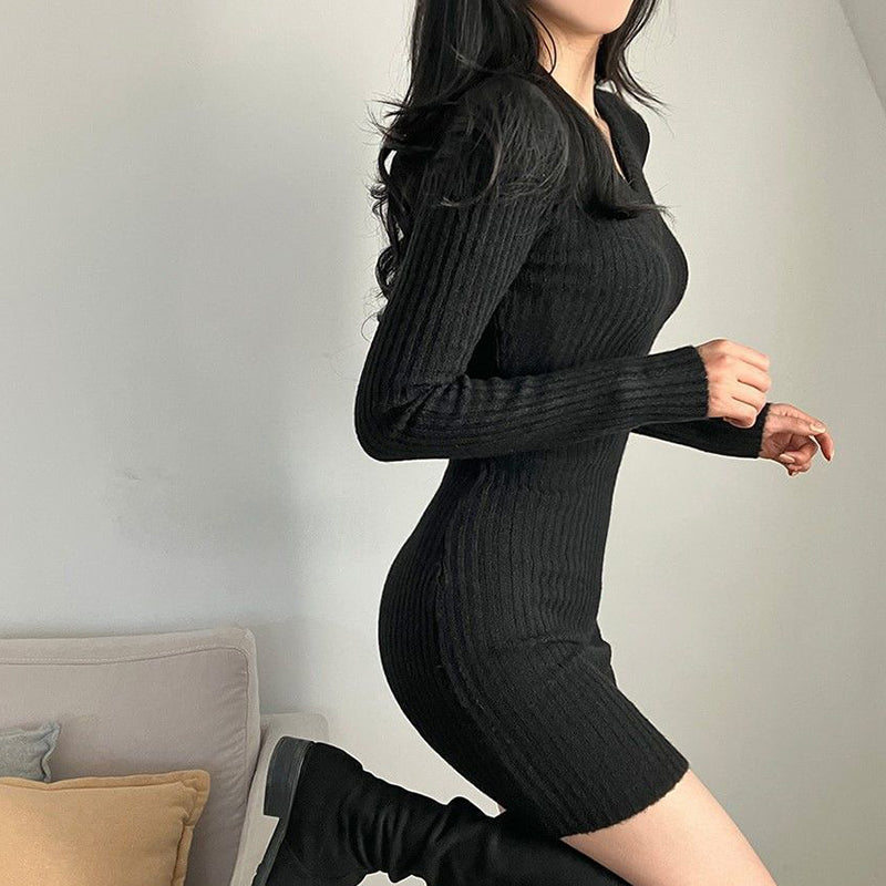 Women's V-Neck Bodycon Mini Dress - Slim Fit Long Sleeve Casual Dress