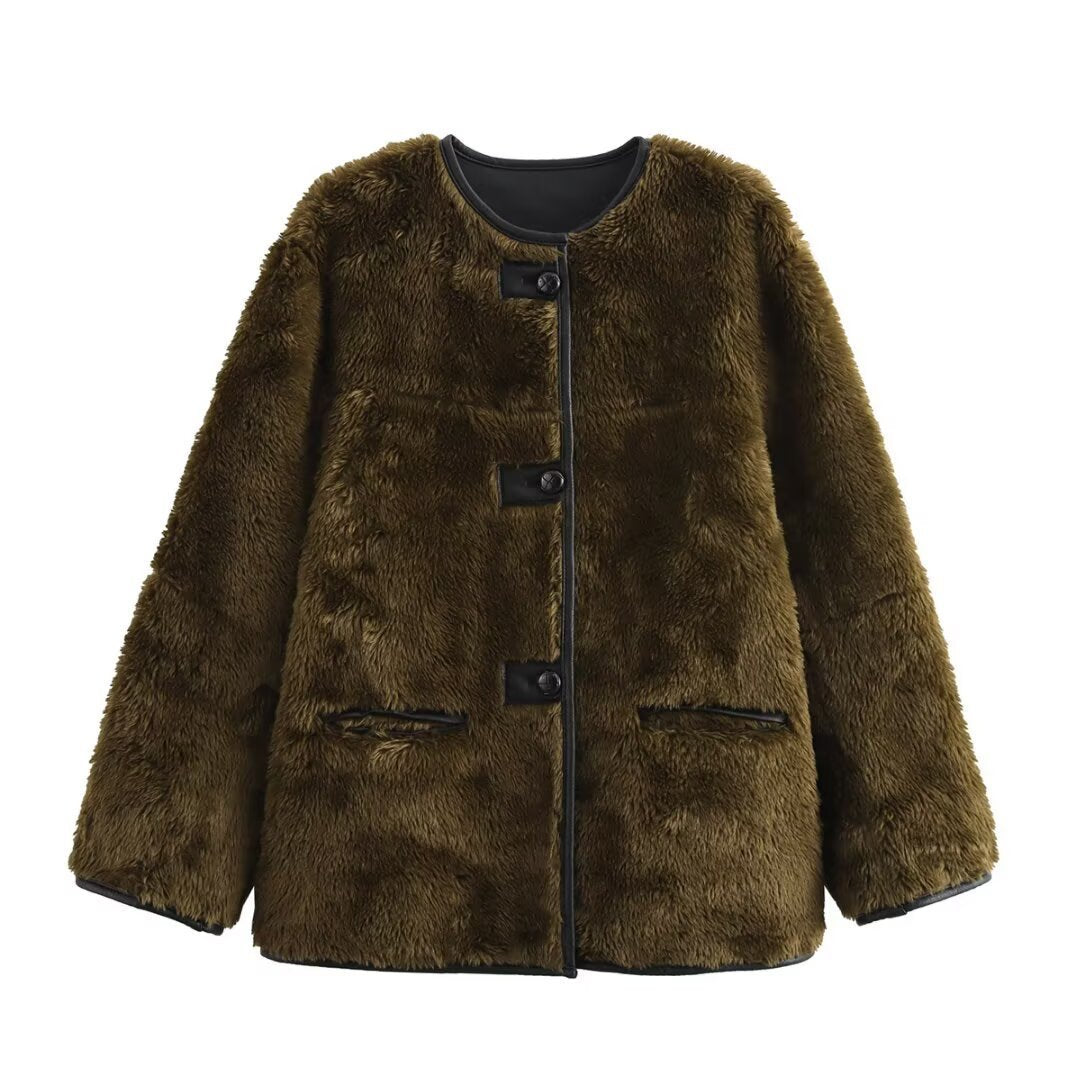 Women's Three-color Fur Plush Coat